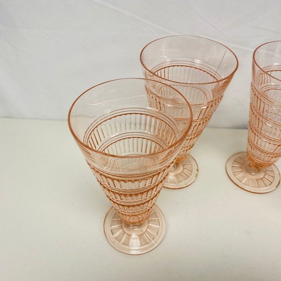 Vtg Pink Beehive Hazel Atlas Depression Glass Ice Tea Goblets Sundae Tumbler 4 - Picture 7 of 14